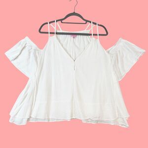 Lilly Pulitzer Bellamie Cold Shoulder Top‎ Women's XL White Gauze Preppy Beachy